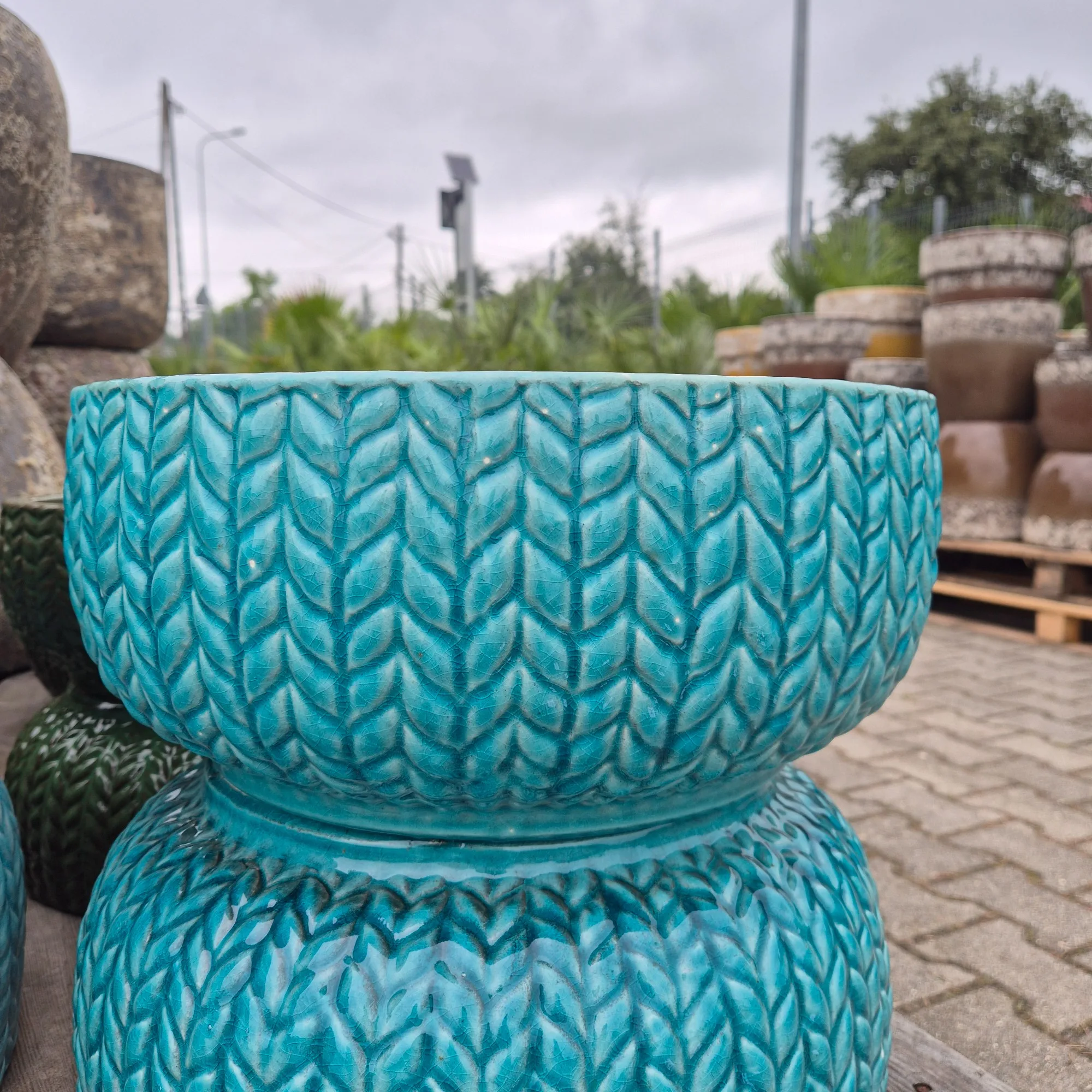 Doniczka ceramiczna ogrodowa niska misa niebieska 38cm