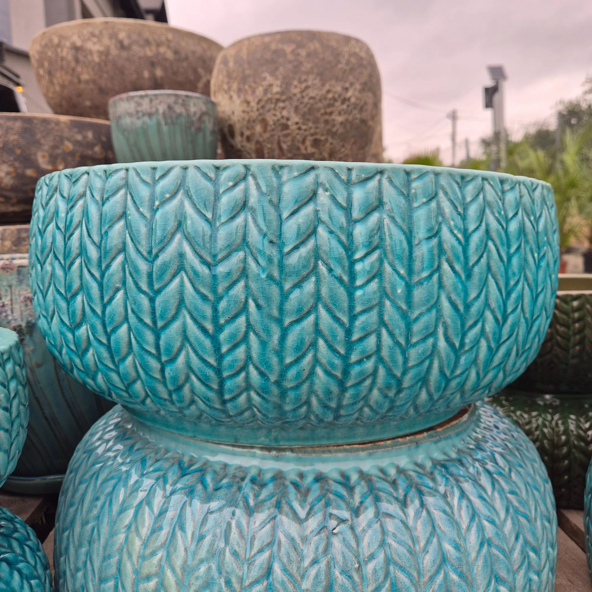 Doniczka ceramiczna ogrodowa niska misa niebieska 45cm