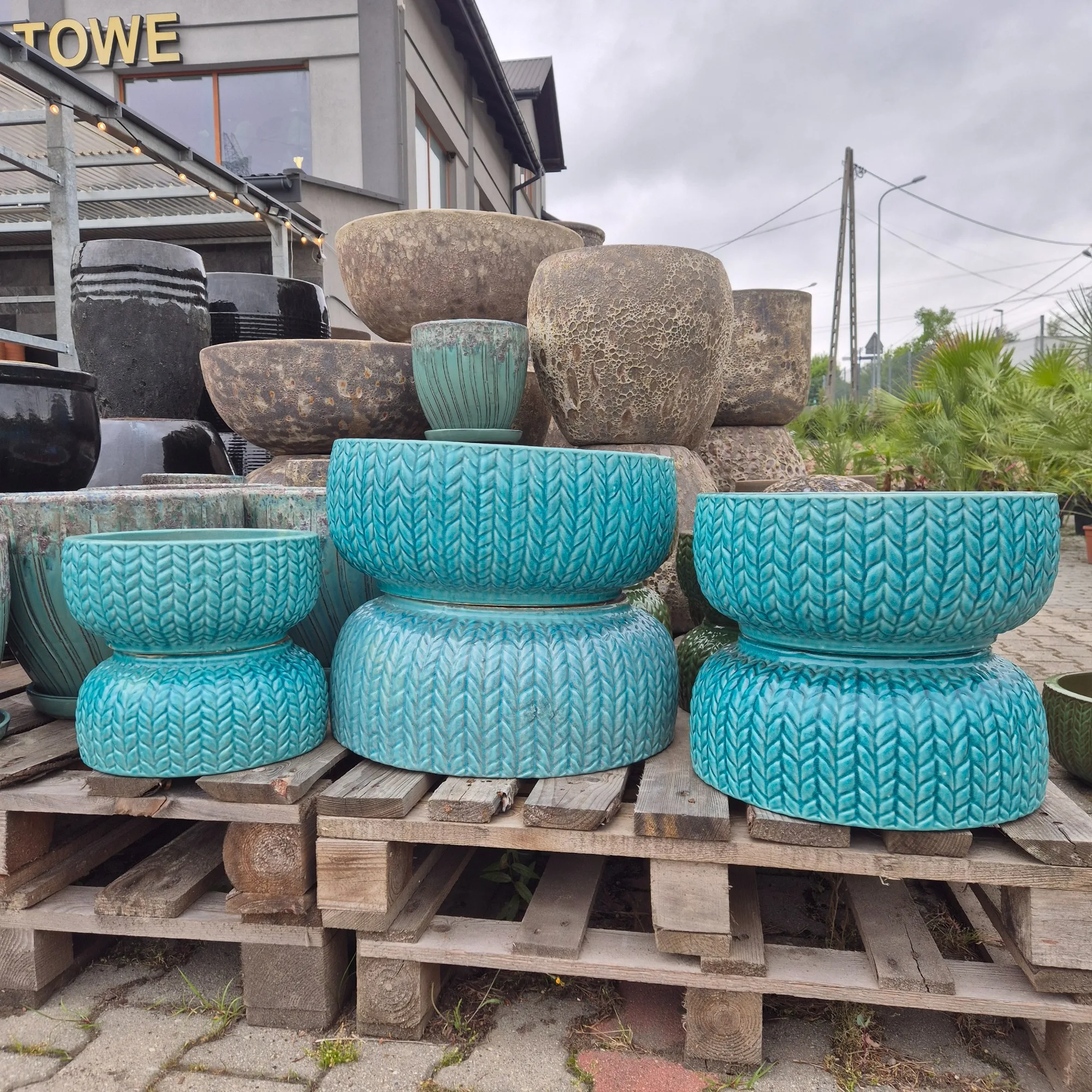 Doniczka ceramiczna ogrodowa niska misa niebieska 45cm