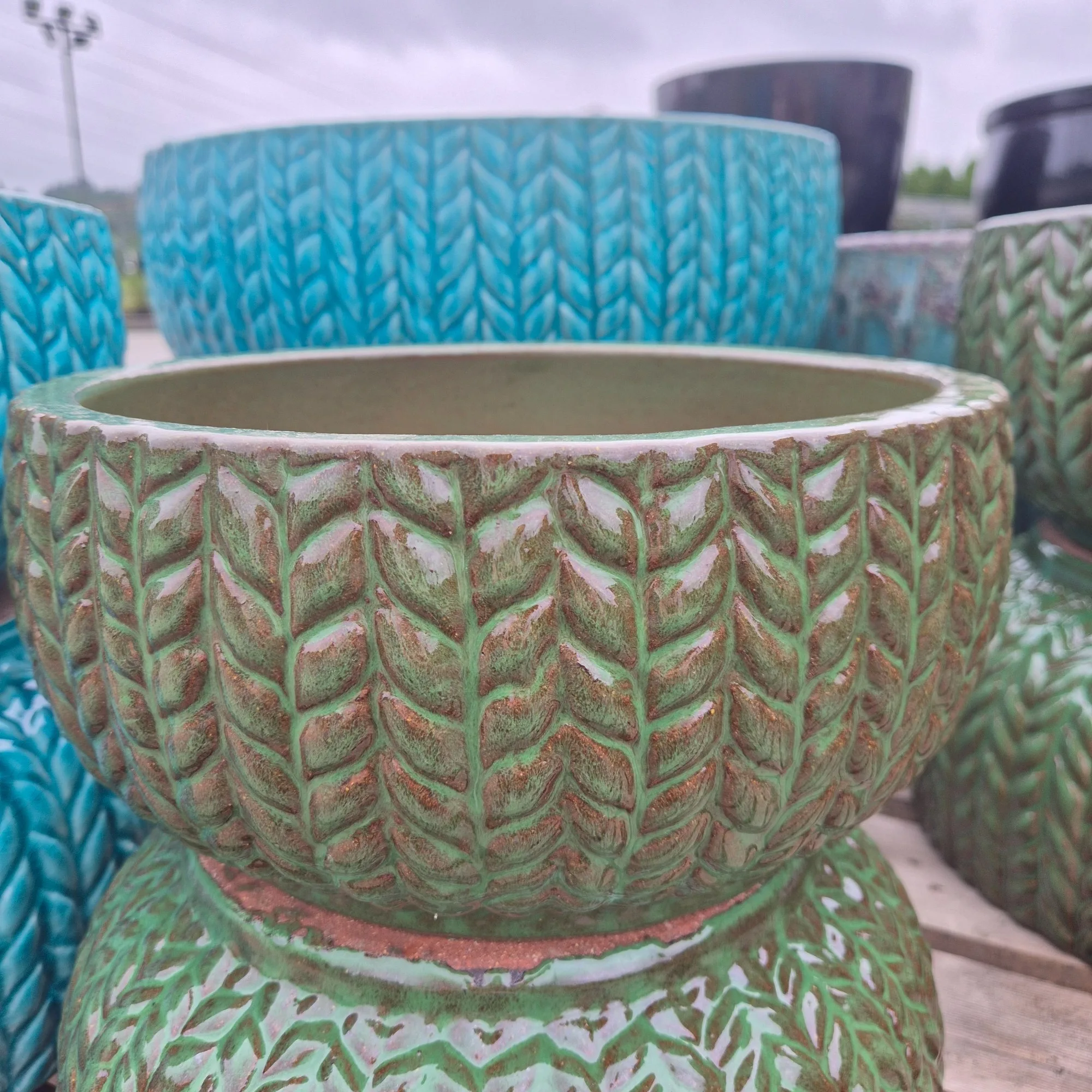 Doniczka ceramiczna ogrodowa niska misa zielona 38cm