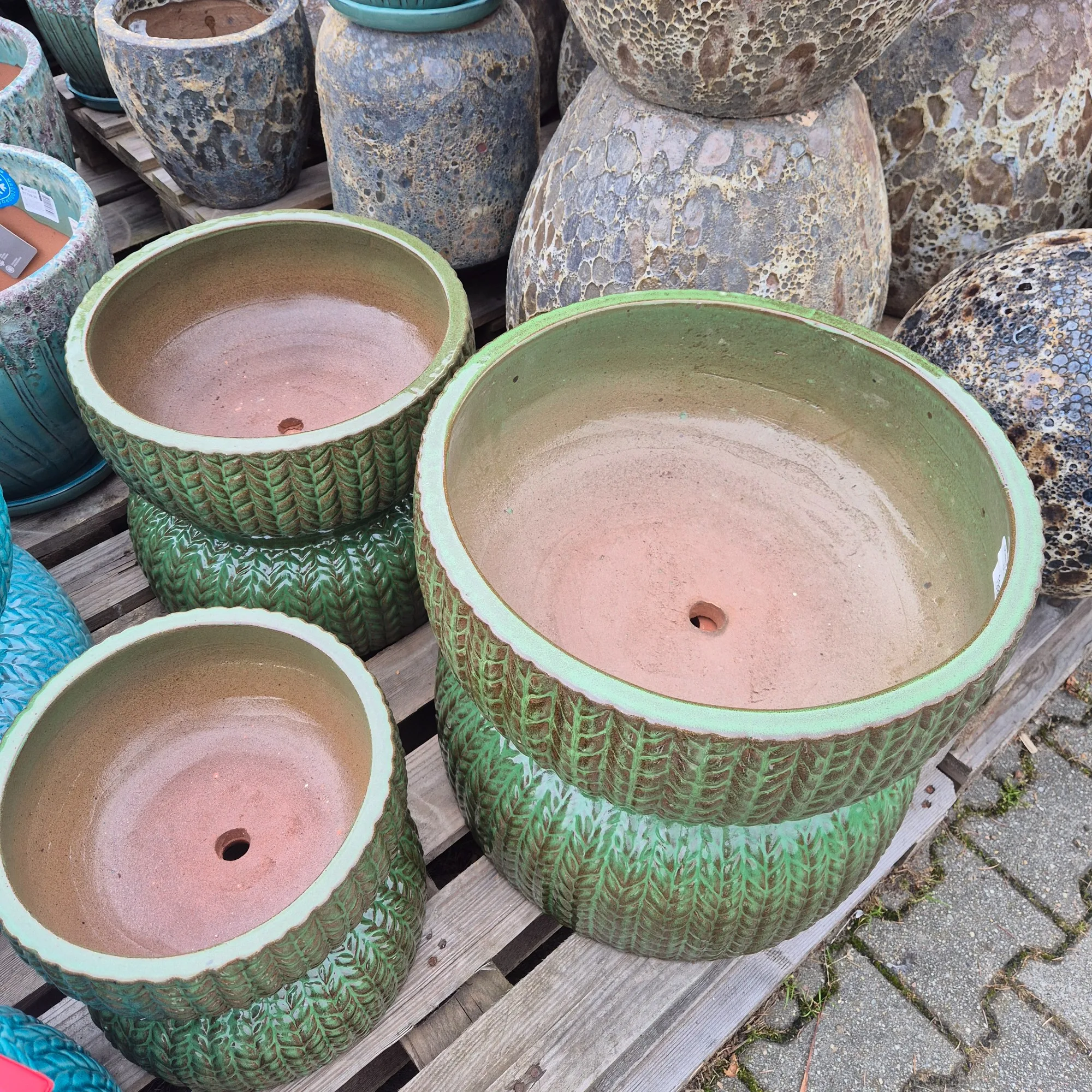 Doniczka ceramiczna ogrodowa niska misa zielona 38cm