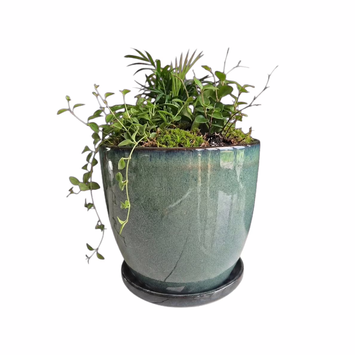 Doniczka ceramiczna ciemno zielona z podstawką 29cm