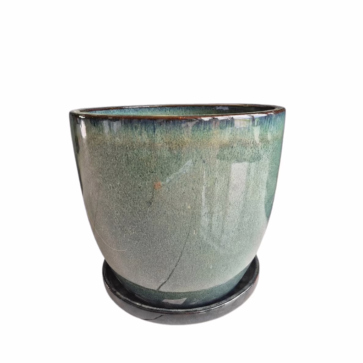 Doniczka ceramiczna ciemno zielona z podstawką 29cm