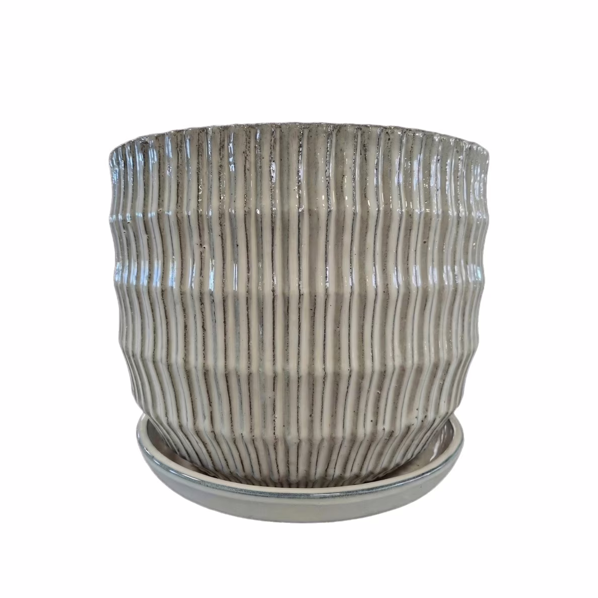 Doniczka ceramiczna prążkowana z podstawką biała 29cm