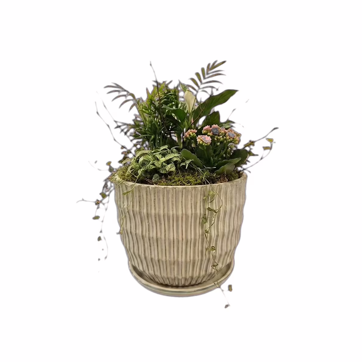Doniczka ceramiczna prążkowana z podstawką biała 29cm