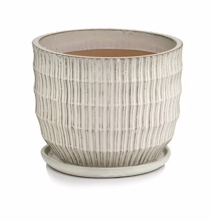 Doniczka ceramiczna prążkowana z podstawką beżowa 29cm
