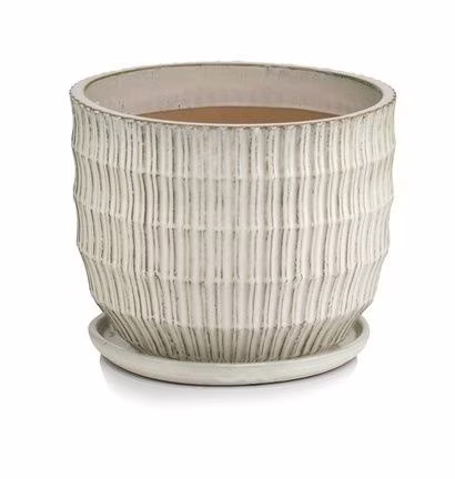 Donica duża z podstawką doniczka ogrodowa ceramiczna beż