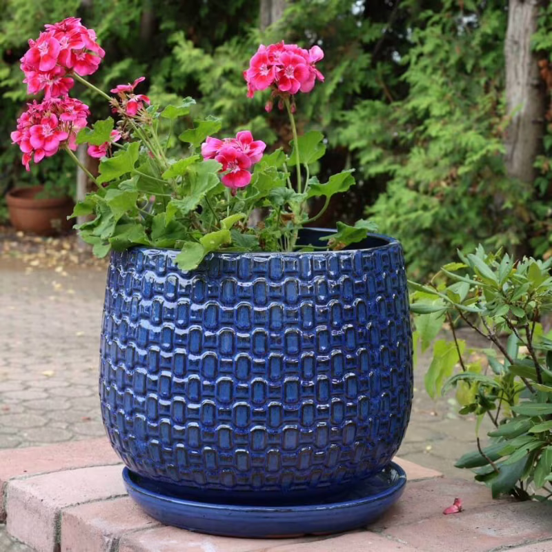 Doniczka ceramiczna kobaltowa 32cm z podstawką