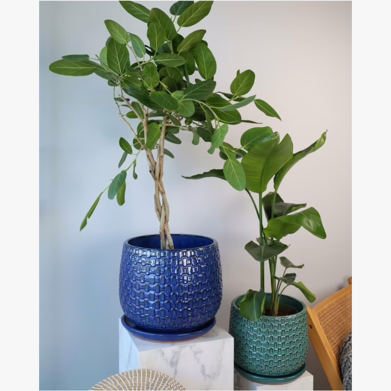 Doniczka ceramiczna kobaltowa 32cm z podstawką